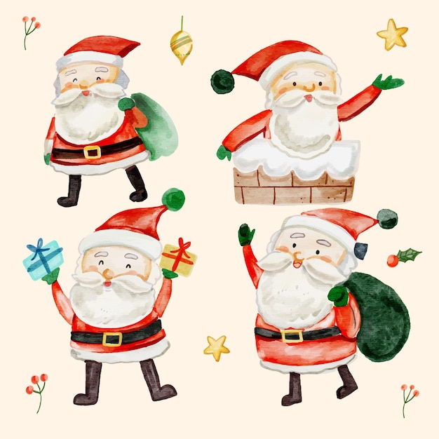 Watercolor santa claus characters collection