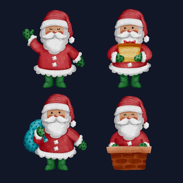 Free vector watercolor santa claus characters collection