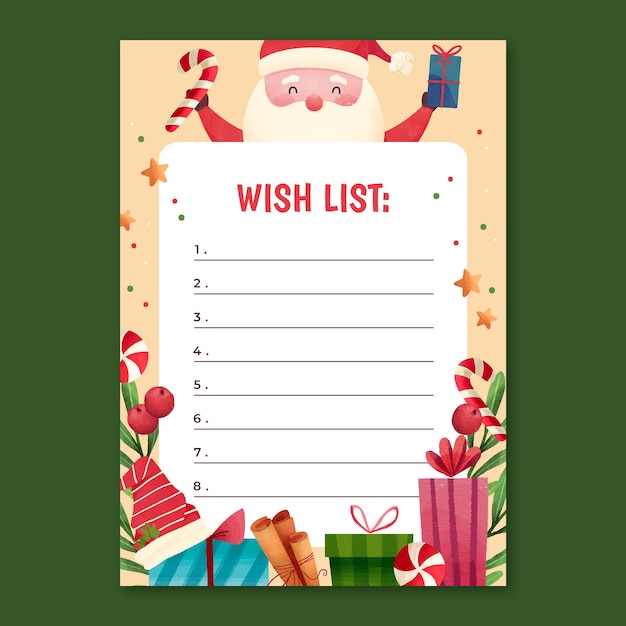 Free vector watercolor santa letter template