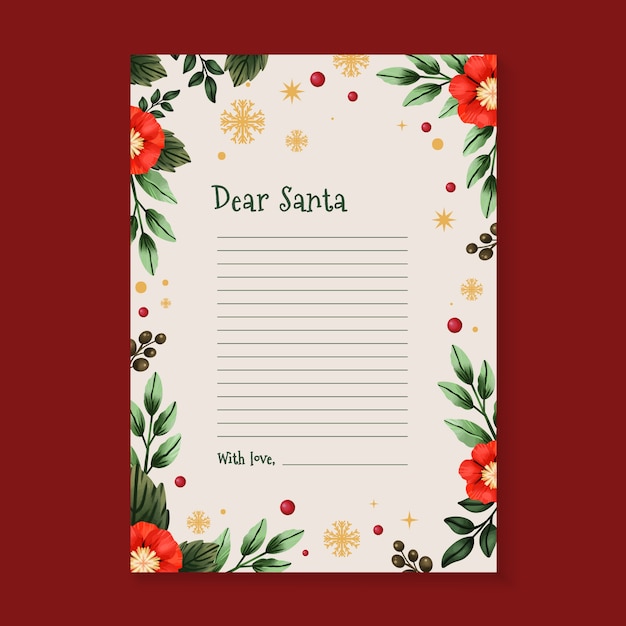 Modello di lettera di babbo natale dell'acquerello