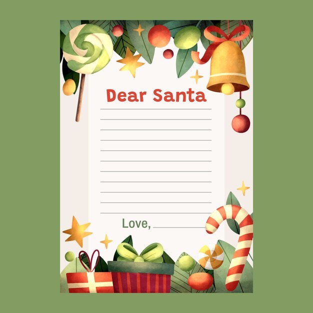 Watercolor santa letter template