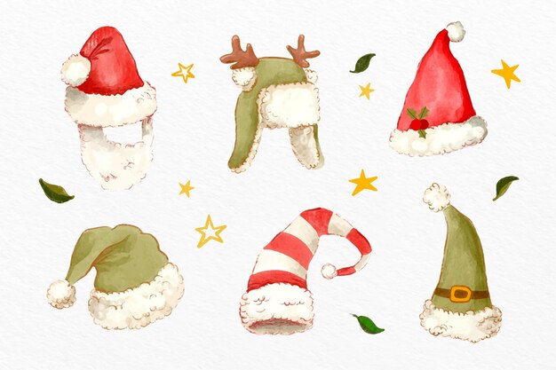 Watercolor santa's hat collection