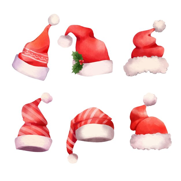 Watercolor santa's hat collection