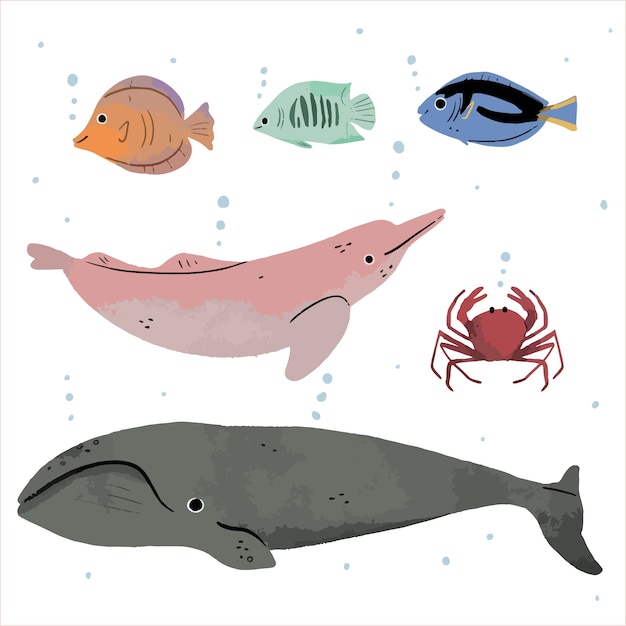 Free vector watercolor sea animals collection