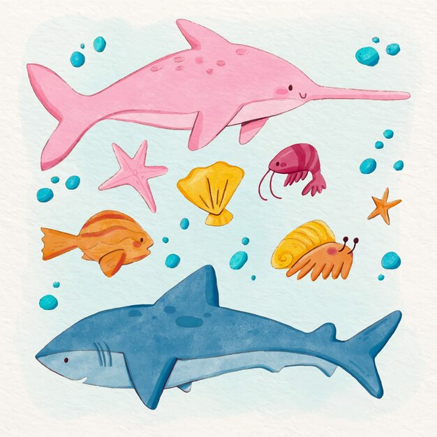 watercolor sea animals collection