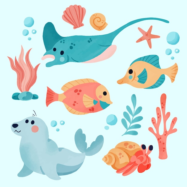 水彩海の動物コレクション