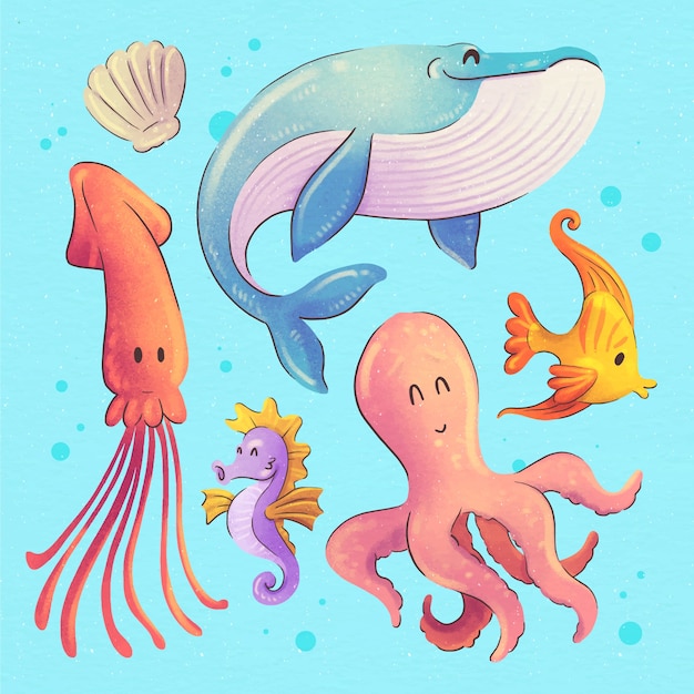 Free vector watercolor sea animals collection