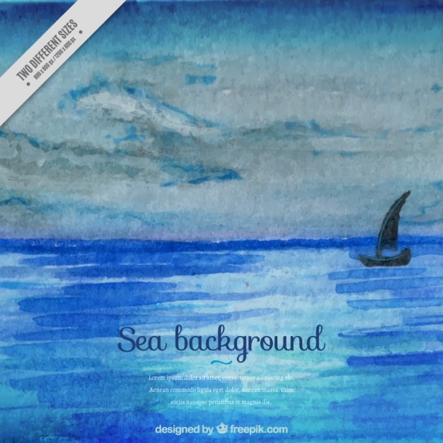 Free vector watercolor sea with a boat background