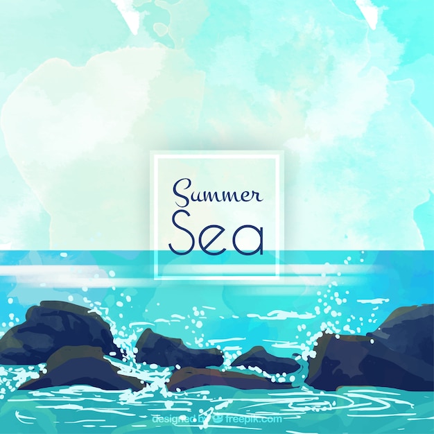 Free vector watercolor sea with rocks background