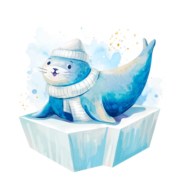 Watercolor seal illustration