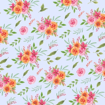 Watercolor seamless pattern spring pink and orange florals