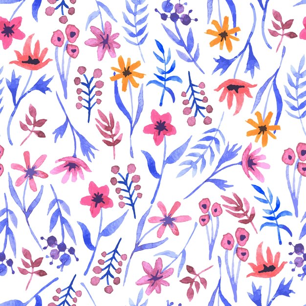 Watercolor seamless pattern with flowers