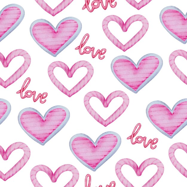 Watercolor Seamless Pattern With pink hearts and love letter, valentine concept element lovely romantic red-pink hearts for decoration, illustration.