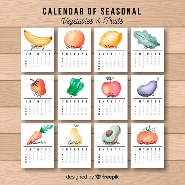 Watercolor seasonal food calendar