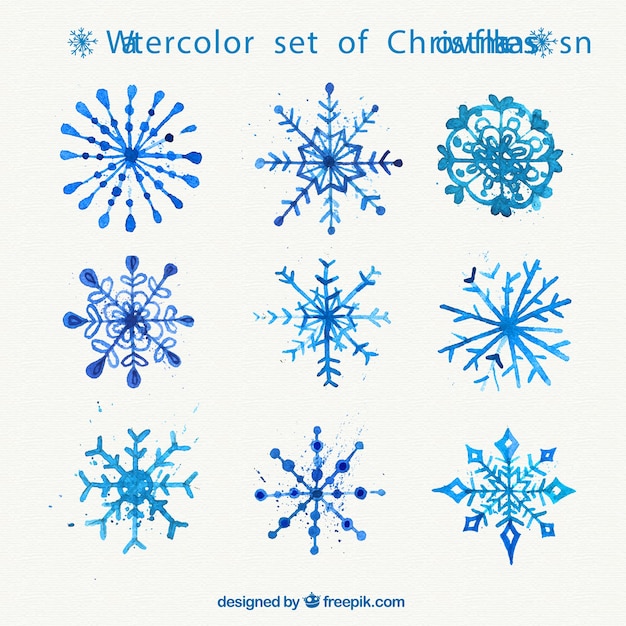 Free vector watercolor set of christmas snowflakes