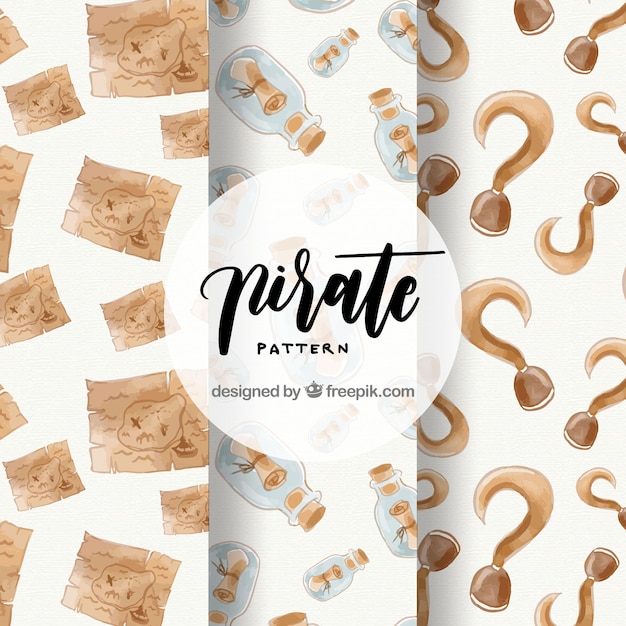 Free vector watercolor set of pirate patterns