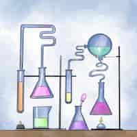 Free vector watercolor set of science lab objects
