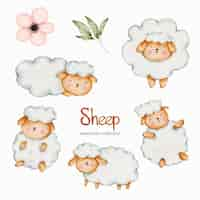 Free vector watercolor sheep doll set