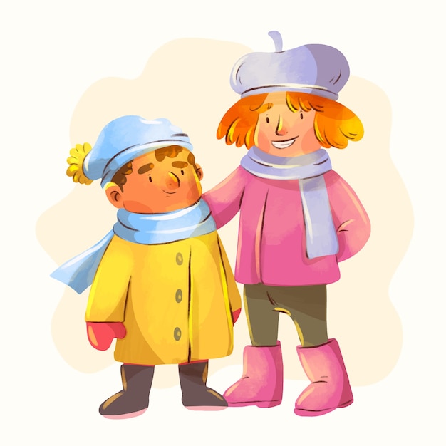 Free vector watercolor siblings illustration