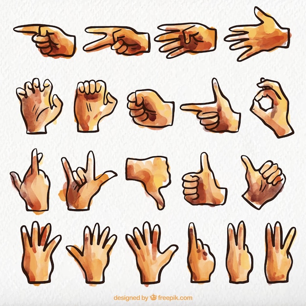 Бесплатное векторное изображение Коллекция язык жестов акварели