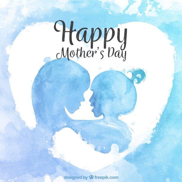 Watercolor silhouettes background of mother and daughter