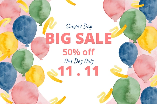 Watercolor single's day sale background