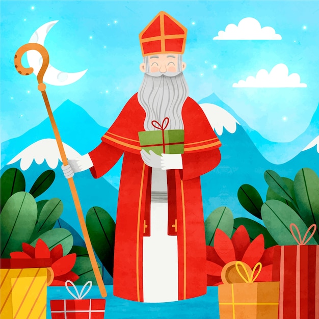 Free vector watercolor sinterklaas illustration