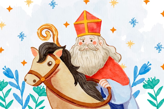 Vettore gratuito illustrazione di sinterklaas dell'acquerello