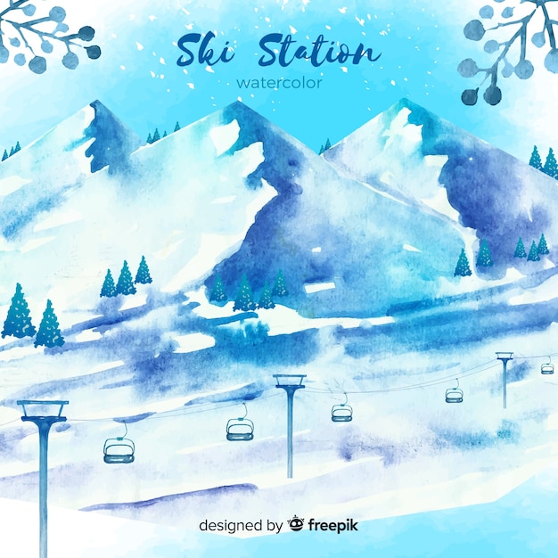 Watercolor ski station 