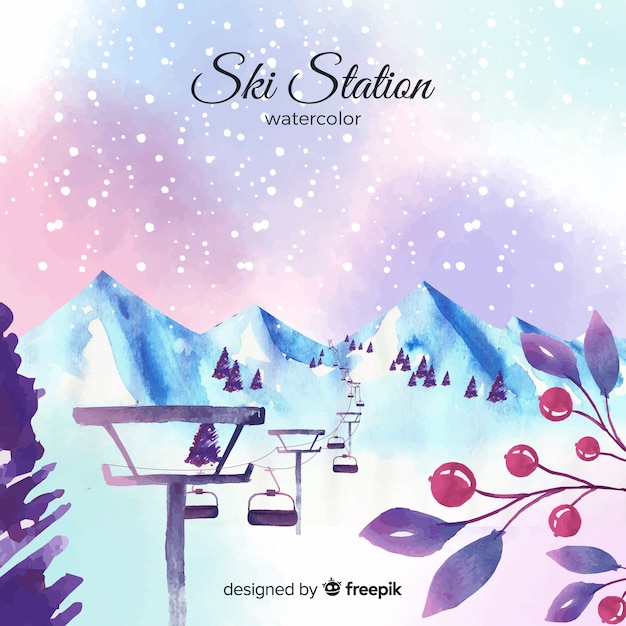 Watercolor ski station 