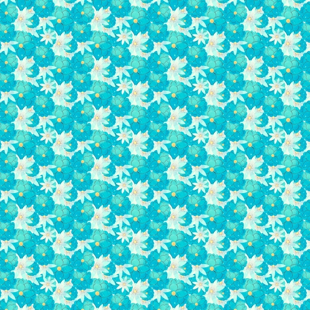 Watercolor small flowers blue pattern