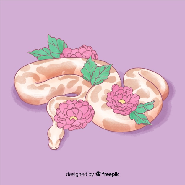 Акварельная змея с цветами фона