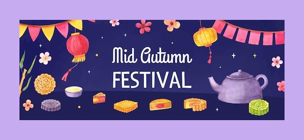 Vettore gratuito modello di copertina per social media ad acquerello per la celebrazione del festival di metà autunno