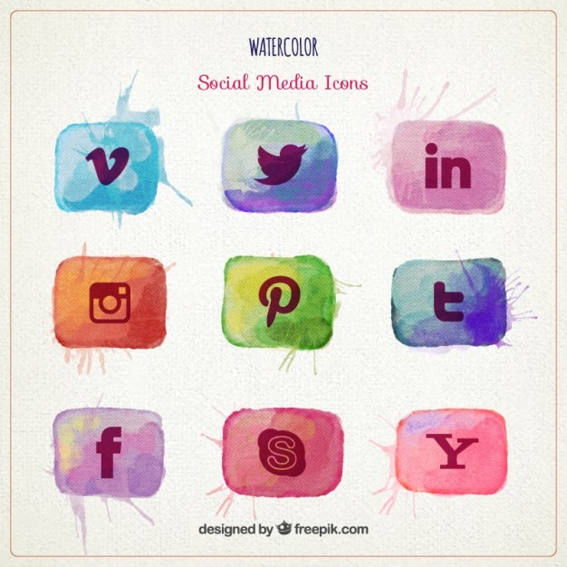 Watercolor social media icons pack