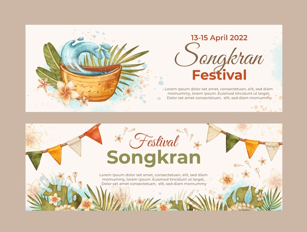 Set di banner orizzontali songkran ad acquerello