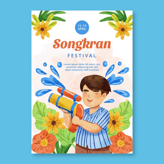 Watercolor songkran vertical poster template