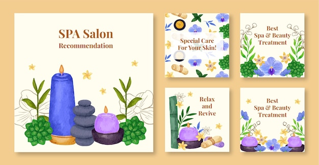 Free vector watercolor spa instagram post