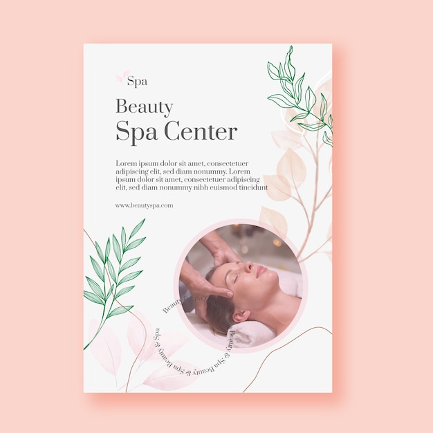 Free vector watercolor spa poster template with leaves