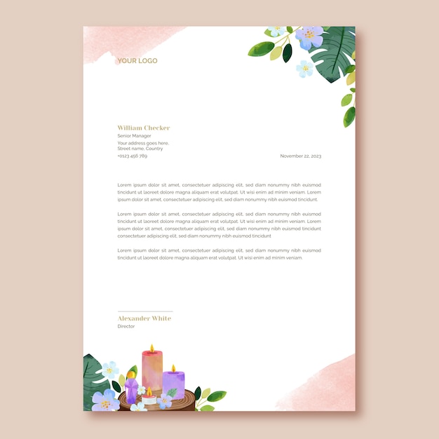 Watercolor spa treatment letterhead