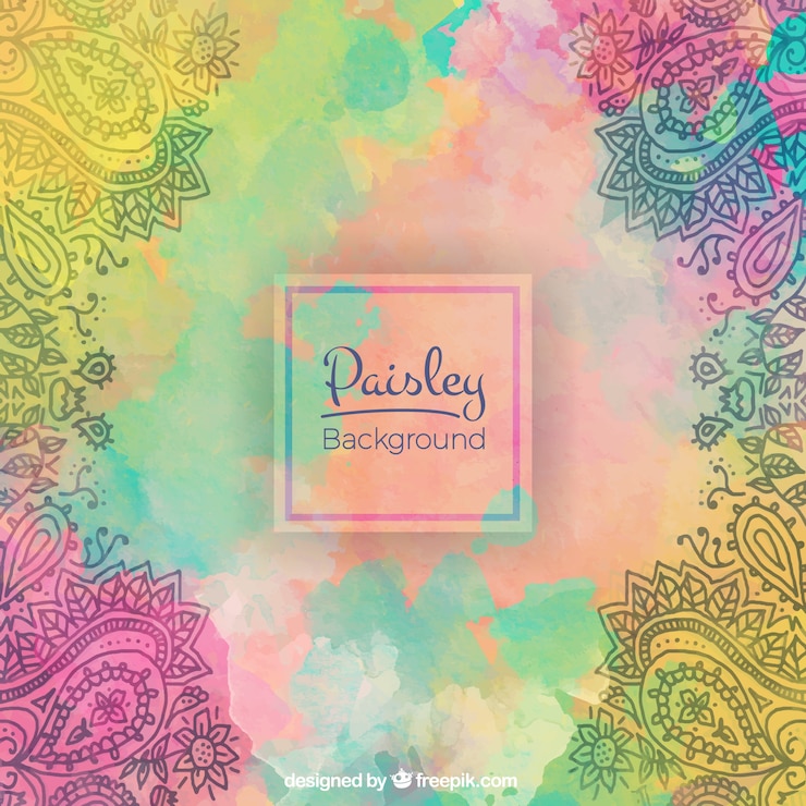Free Vector watercolor splashes background in paisley style 