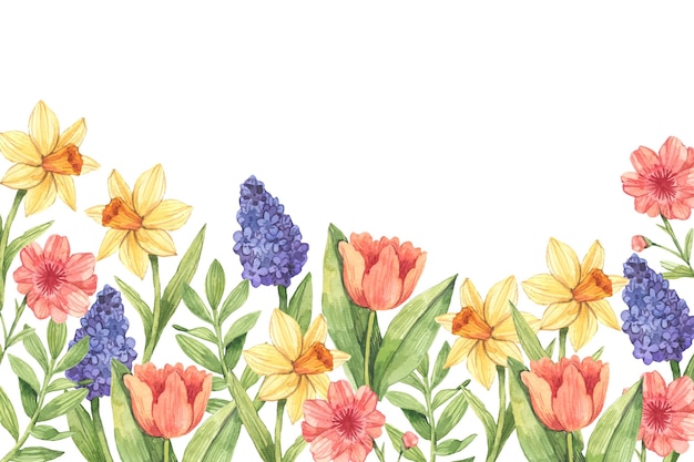 Watercolor spring background with flowers