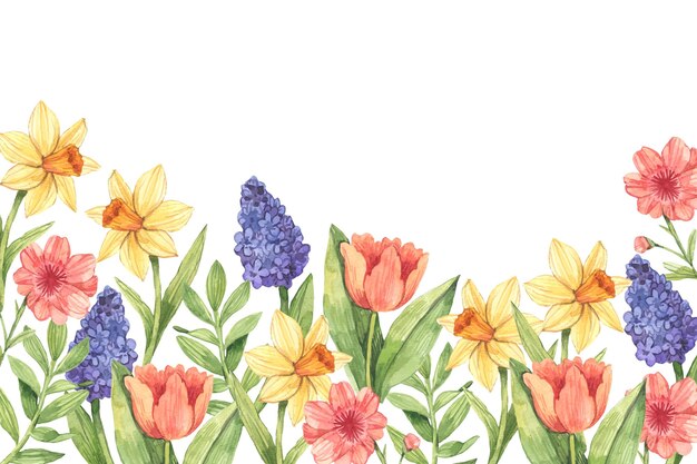 Watercolor spring background with flowers