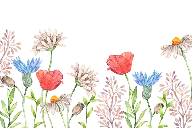 Watercolor spring background with flowers