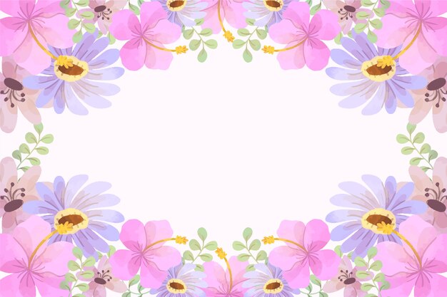 Watercolor spring background with pink flowers