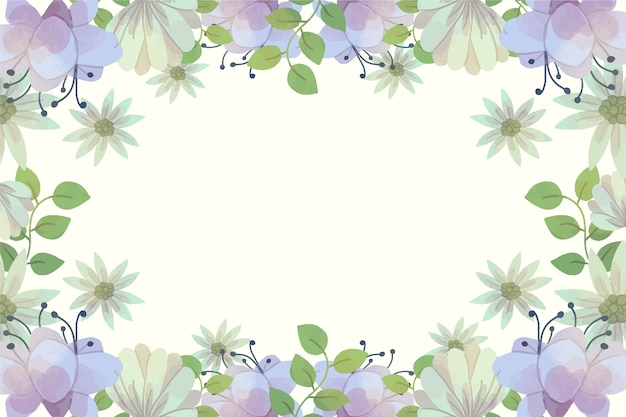 Watercolor spring background with purple flowers