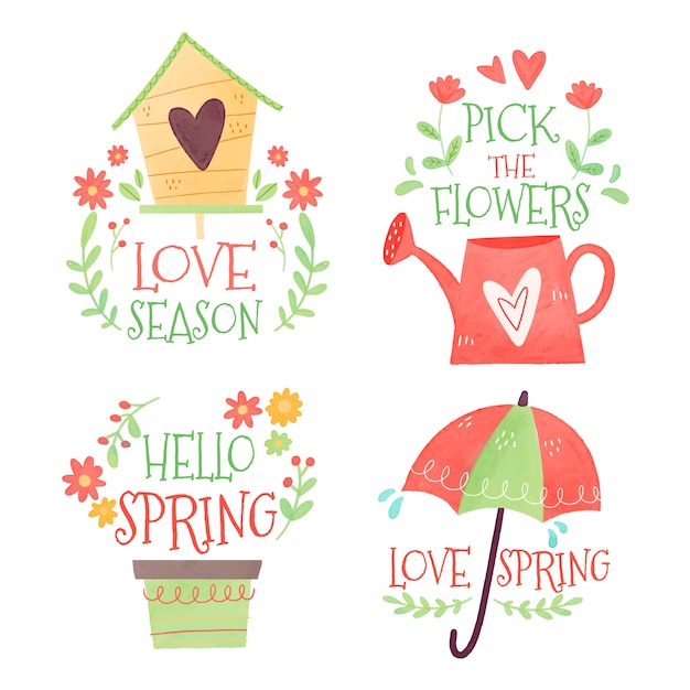 Free vector watercolor spring badge collection