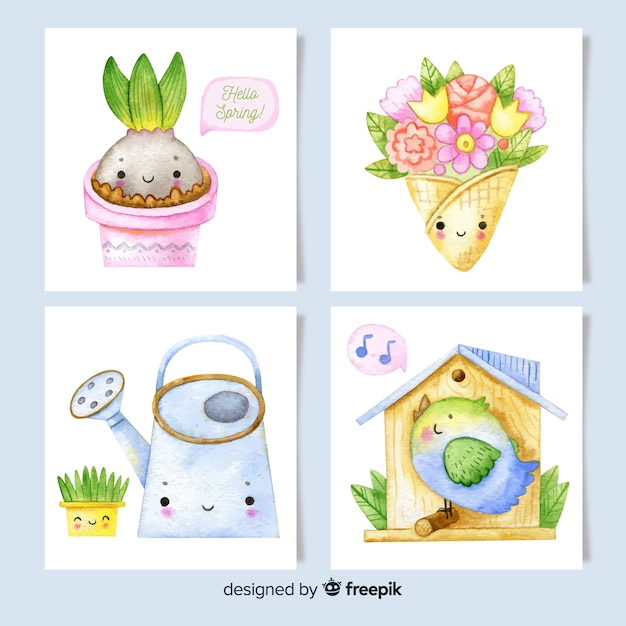 Watercolor spring card collection