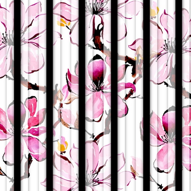 Акварель Весна Цветочный фон с полосками