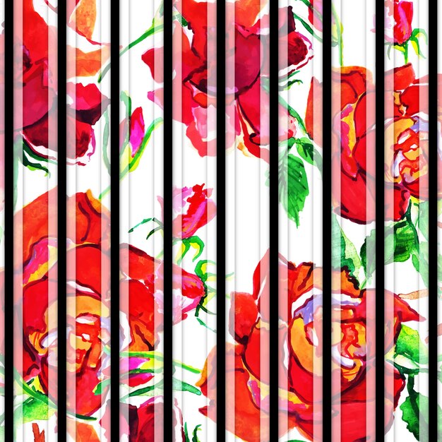 Watercolor Spring Floral Background With Stripes