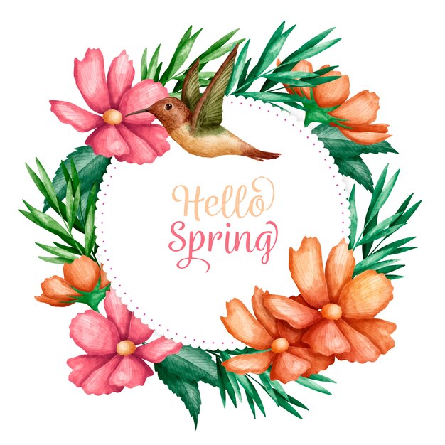 Free vector watercolor spring floral frame with greeting